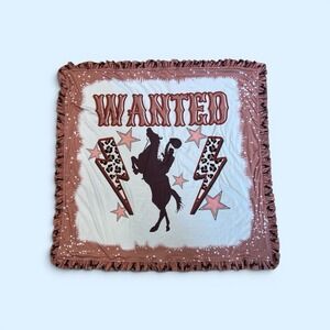 Western Cowgirl Baby Blanket "Wanted" Horse Lightning Pink Brown Minky Lovey